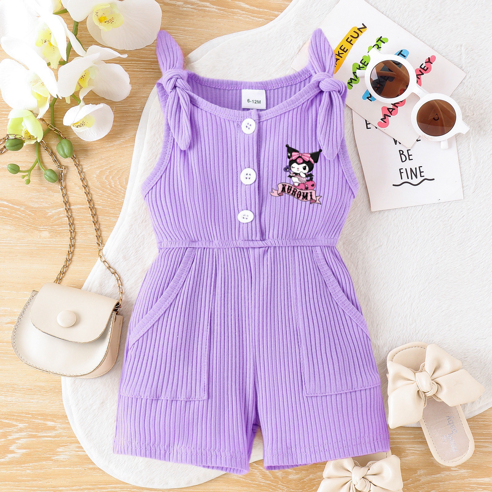 Fabricante de Ropa Infantil para Comercio Exterior 2025, Mono de Tirantes con Lazo para Niñas, Color Sólido, Informal