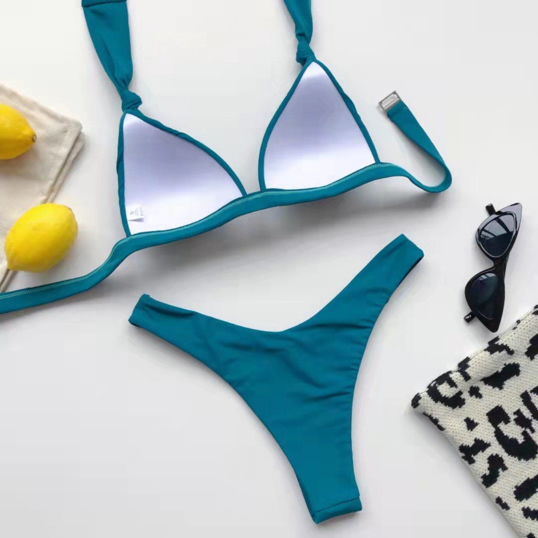 182g Weight Sexy Feel Of Sensation Low Waist Panties Waist Bikini Panties Style Bralette Bra Category Nylon Fabric Type 2 Pieces Set Quantity Swimming Pool, Beach Occasion Solid Color Pattern Triangle Cup Bra Cup Women's Gender Women's Solid Color 2 Pieces Set Bikinis Swimwear 5