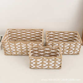 跨境手工编织收纳筐桌面收纳零食化妆品收纳篮藤编储物盒