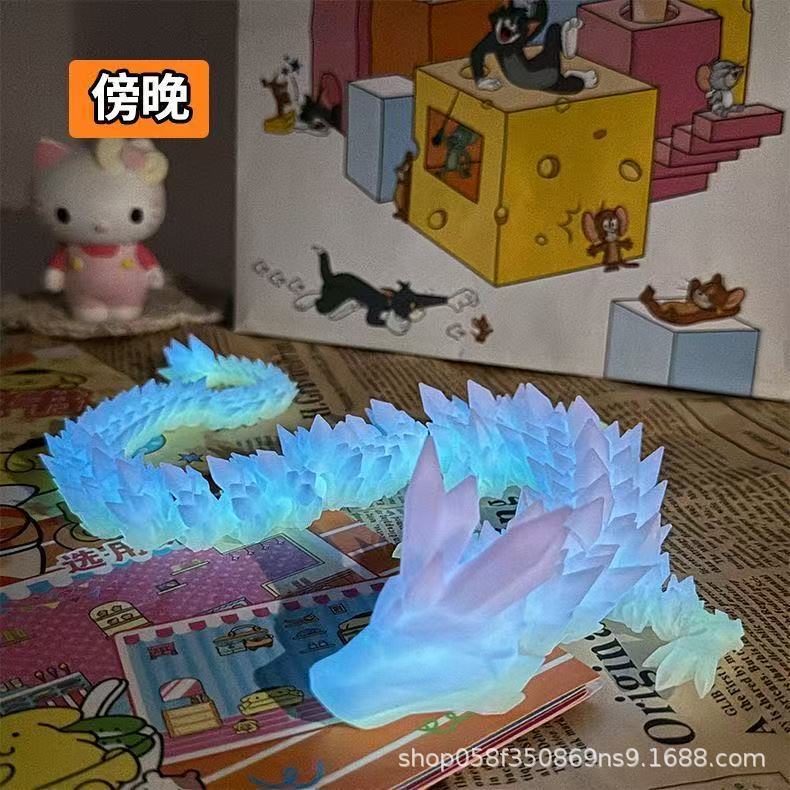 【夜市爆款】跨境3d打印水晶龙夜光水晶龙关节可活动晚上夜光彩虹|undefined