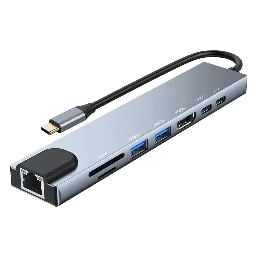 Hub Type-C 6 en 1, estación de acoplamiento con USB 3.0, HDMI y puerto de red 100M