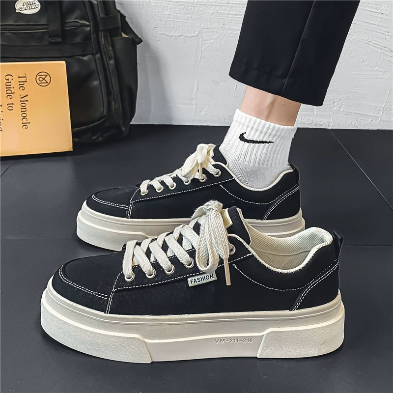 Мужская парусиновая обувь, новинка 2024, осенние дышащие черные кроссовки на толстой подошве, мужская универсальная нишевая спортивная и повседневная обувь