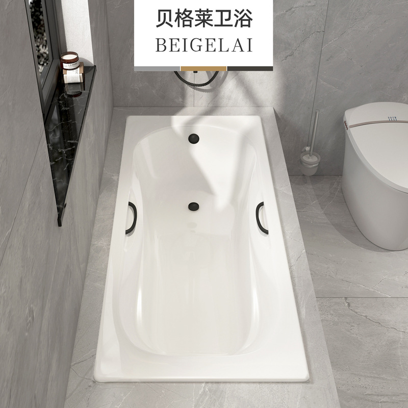 Cast Iron Ceramic Embedded Bathtub for Adults, Enamel Single Square Begle Insulated Cast Iron Enamel Bathtub