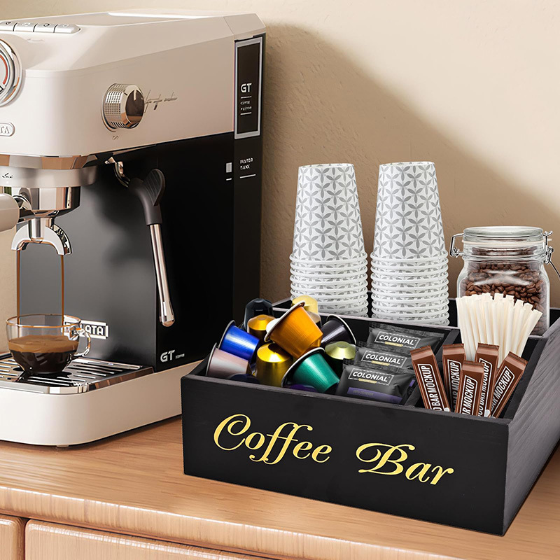 Wooden Compartmentalized Coffee Pod Storage Box Desktop Coffee Storage Box Coffee Condiment Bar Counter Export Cross-Border Model Wooden Compartmentalized Coffee Pod Storage Box Desktop Coffee Storage Box Coffee Condiment Bar Counter Export Cross-Border Model