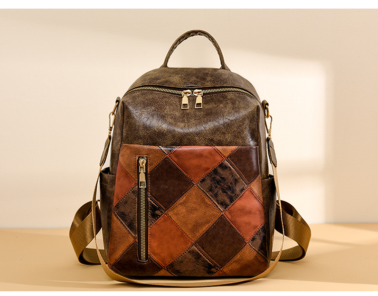 Women's Retro Backpack Pu Leather Diamond Grid Travel Rucksack_voghion.com