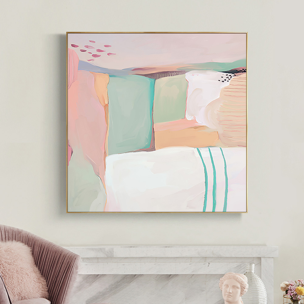 Nordic style pink abstract decorative painting restaurant background wall combination hanging painting hotel model room warm mural