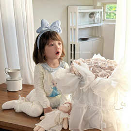 大小卷200克女童家居服秋衣秋裤套装公主印花莱卡棉套装两件套
