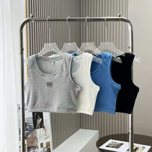 罗家短款女背心杨幂范冰冰同款螺纹刺绣小标夏季修身L百搭美式T恤