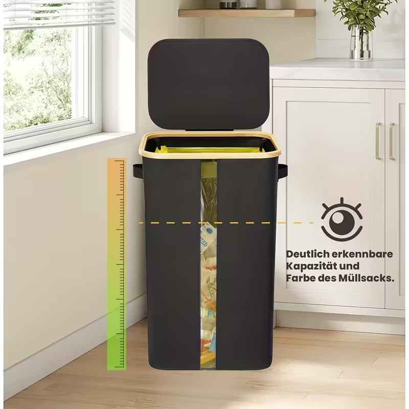 Cross-Border Large-Capacity Beverage Bottle Recycling Bin with Visible Front, Foldable Bamboo Fabric Household Bottle Collection Box with Lid