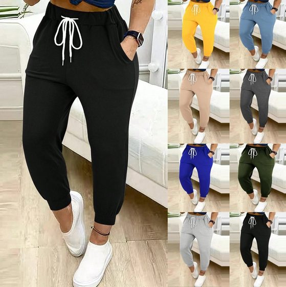 2024 Cross-border Europe and America Amazon New High Waist Lace-up Feet Girdle Women's Solid Color All-match Elegant Casual Pants