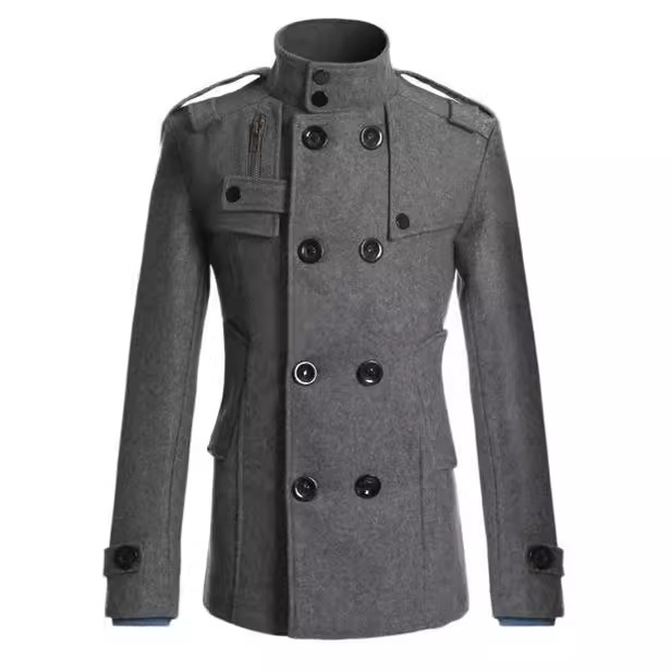 AliExpress foreign trade new men's woolen coat men's slim fit long woolen trench coat men's coat N3