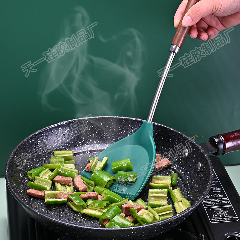 Fábrica de almacenamiento de alta temperatura cuchara de arroz de madera cuchara de arroz 6 piezas de cocina doméstica silicona 6 piezas de conjunto