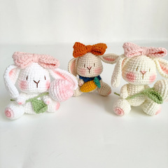 手工編織小兔子玩偶 鬱金香兔子情侶掛件 創意卡通毛線鈎織小配飾