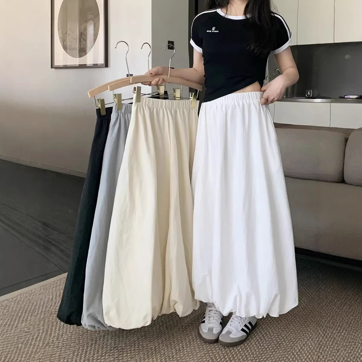 Women's cross-border summer 2026 new high-waisted A-line skirt, petite tulip skirt, casual long skirt