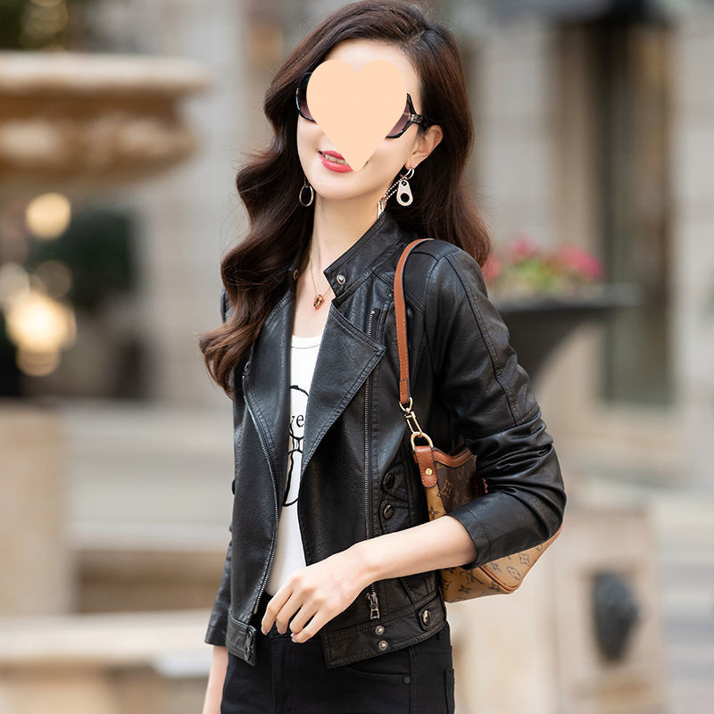 Women's Short Leather Jacket Spring and Autumn New Style Korean Slim-Fit Short Coat Trendy