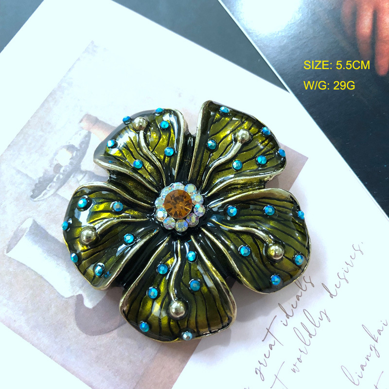 Western vintage flower pearl brooch enamel shell gemstone diamond broochpicture6