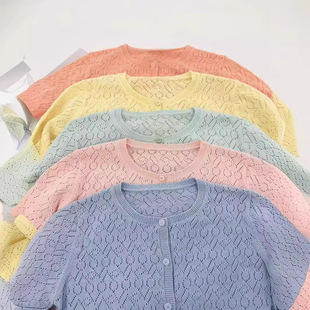 2024 spring and summer new children's knitted cotton cardigan new hollow FXZ
