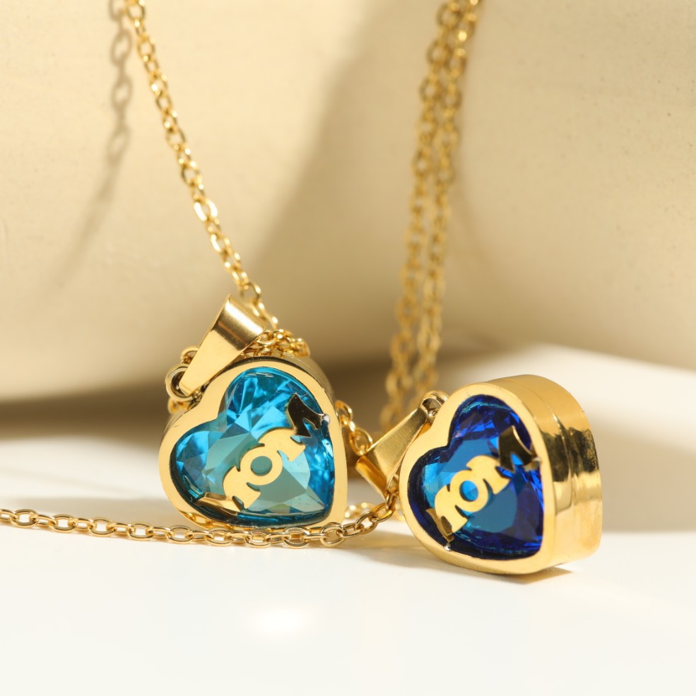 Pendant Necklace Classification 201 Stainless Steel Chain Material 1 Piece Quantity Daily Occasion 201 Stainless Steel, 304 Stainless Steel, Glass Material 201 Stainless Steel 304 Stainless Steel Glass MAMA Simple Style Inlay Heart Shape Birthstone Zircon Pendant Necklace
