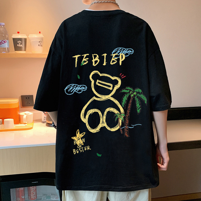 Verano 2023 Camiseta de manga corta de los hombres suelta de moda ins Hong Kong estilo todo partido camiseta superior grasa más tamaño media manga