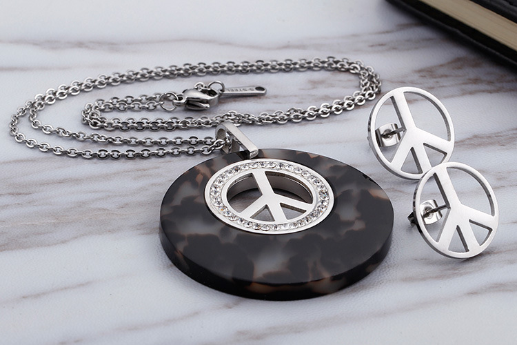 Fashion Water Droplets Heart Shape Titanium Steel Inlay Rhinestones Earrings Necklace 1 Set