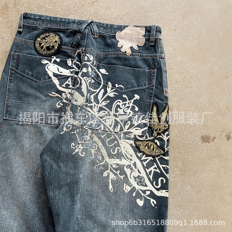 アメリカのレトロ個性的な街頭刺繍ジーパン|undefined