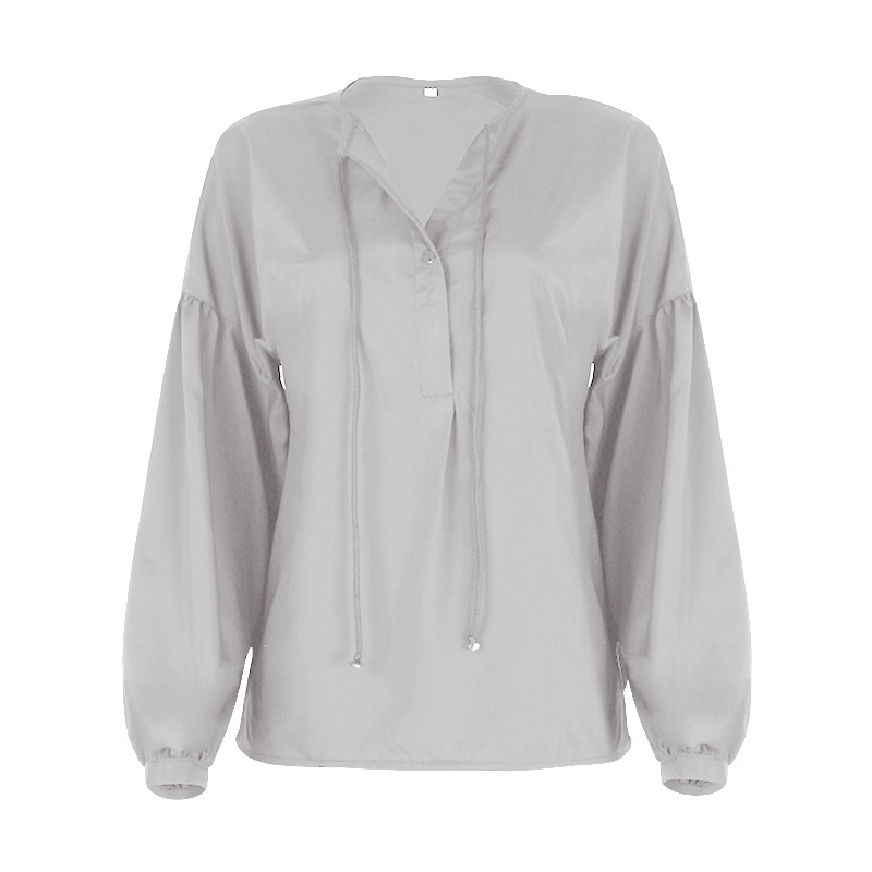 solid color V-neck horn-sleeved casual top NSKX36815