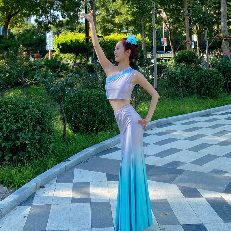 Dai танцевальный костюм тренировочное платье для выступлений женский Dai танцевальная юбка Павлин Танец рыбий хвост