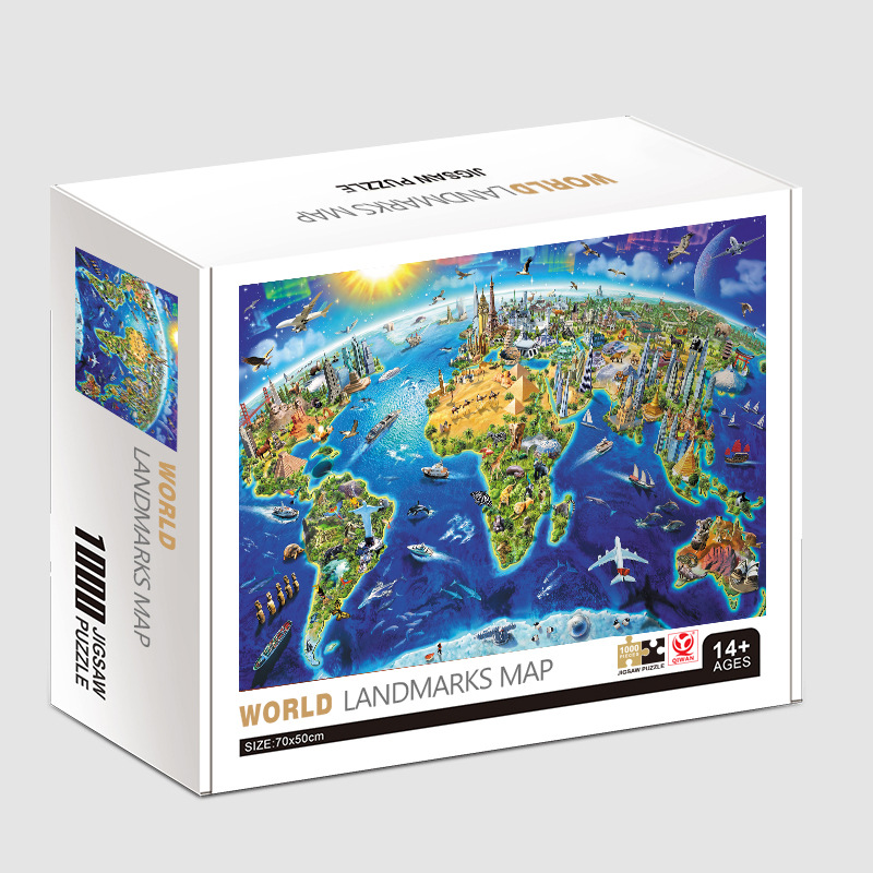 Puzzles de papel transfronterizos adultos 1000 piezas paisaje mapa de animales puzzle desempaquetado plano puzzle juguete regalo