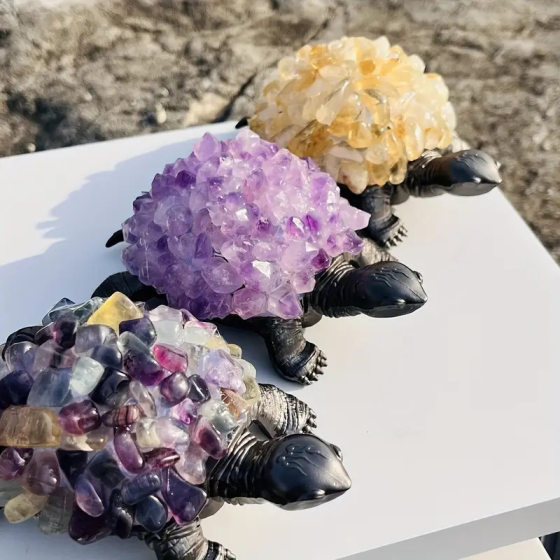Simple Modern Natural Amethyst Flower Turtle Ornaments Wine Cabinet Living Room Entrance Light Luxury Soft Decoration Home Table Decoration