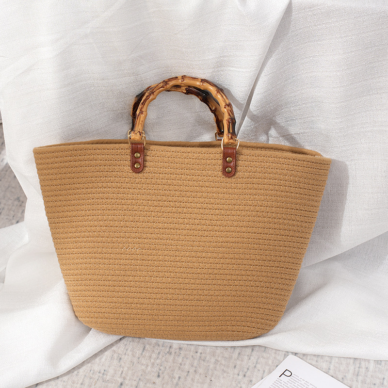 Cuerda bolso de algodón tejido de verano de gran capacidad bolso tejido bolso de rayas sin tirantes de las mujeres bolso tejido