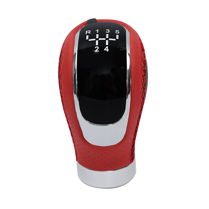 Pomo de palanca de cambios universal rojo y negro para modificación de automóviles, accesorio de cabina de estilo cuero transfronterizo. image 3
