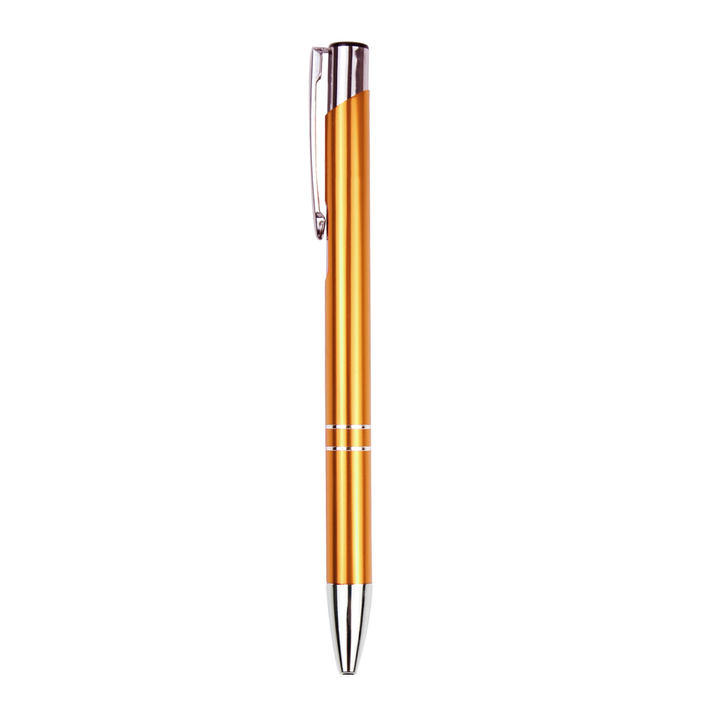Bolígrafo metálico retráctil en stock con punta inclinada, cuerpo de aluminio, bolígrafo de punta redonda, logotipo personalizable, grabado publicitario, branding, regalo empresarial, bolígrafo de tinta a base de aceite.