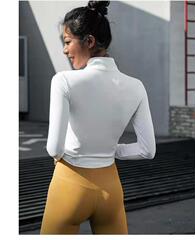 外貿春秋高端錦綸瑜伽服女上衣外套長袖套手指戶外跑步運動健身衣