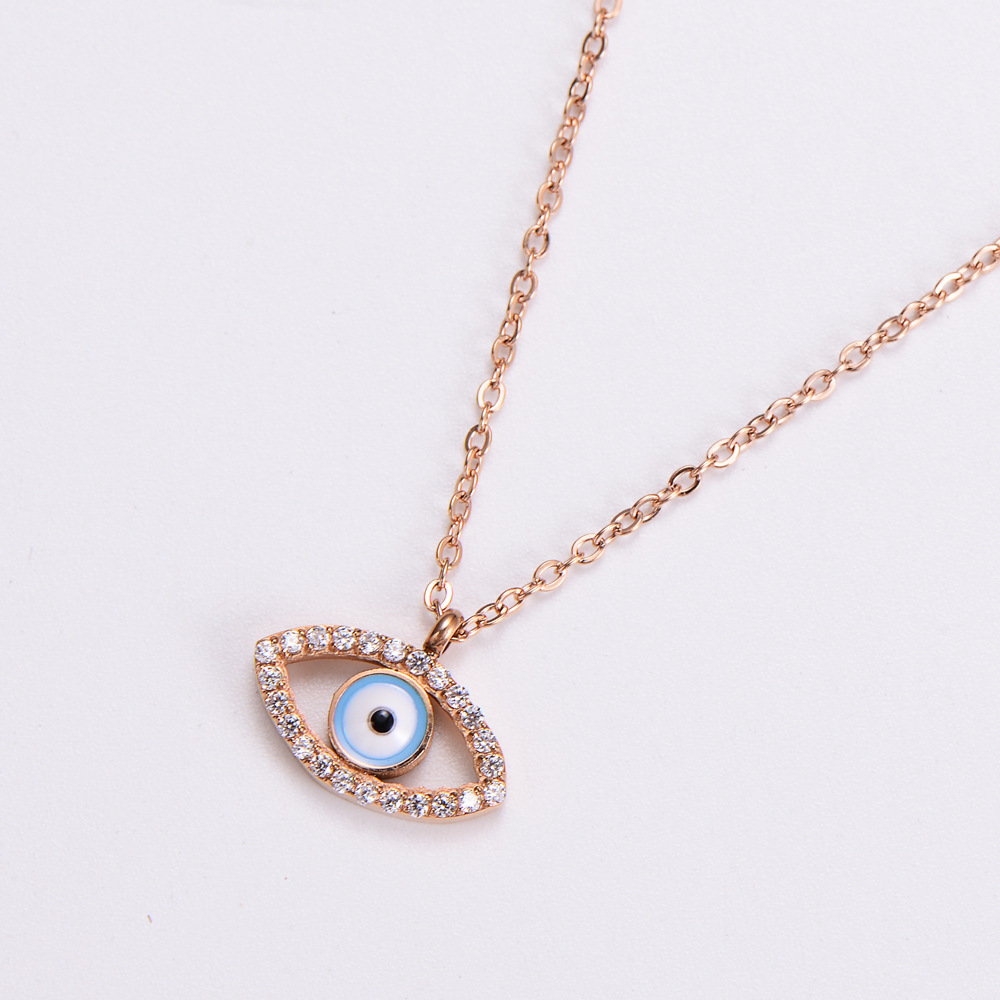 Womenu0027S Fashion Eye Titanium Steel Rhinestone Pendant Necklace Inlay Stainless Steel Necklaces