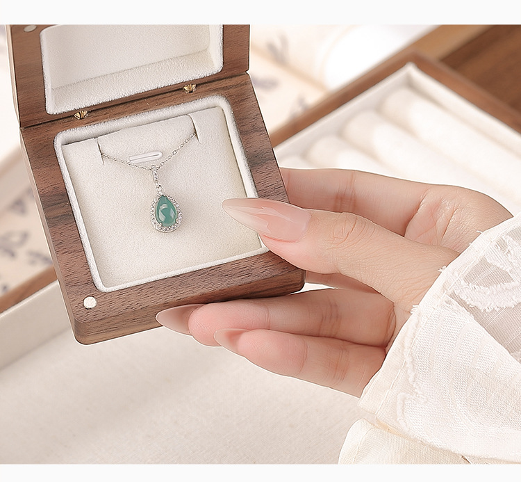 Mặt dây chuyền bạc S925 hình giọt nước đính ngọc bích xanh dương — Mặt dây chuyền đơn (không có dây chuyền) chi tiết 3