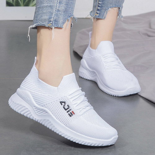 New Women's Wholesale Flyknit Breathable Slip-on Fashion Comfy Casual Shoes with Laces for Export Sports Women