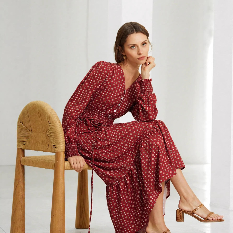 Red Heart-Shaped Polka Dot Shirt Dress for Women, 2026 Early Spring New Style, Petite Waist-Cinching, Super Stylish Chiffon Long Dress
