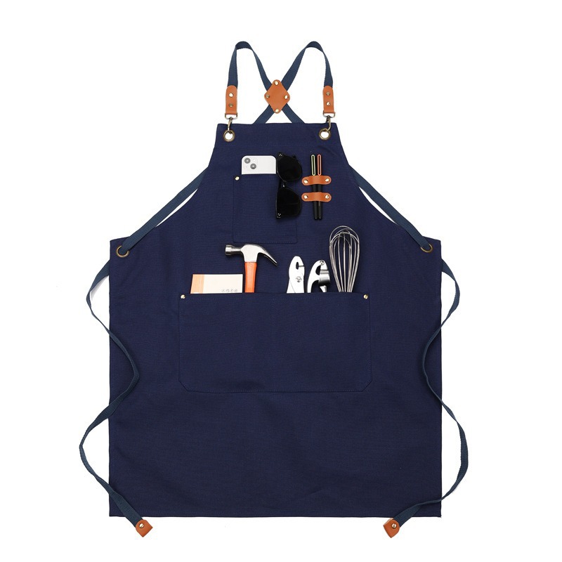 Delantal Mandil de Cintura en Lona de Algodón y Poliéster Impermeable para Cafetería y Restaurante