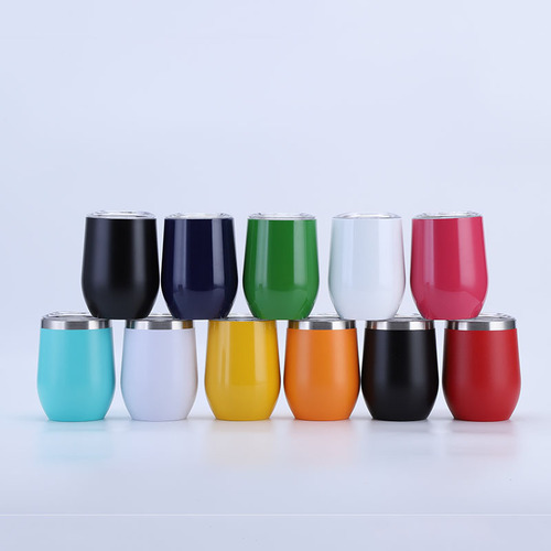 Cross-border U-shaped large belly eggshell wine glass, 304 stainless steel double-layer 12oz egg glass