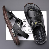 Мужские кожаные пляжные сандалии, летние комфортные слайдеры, нескользящие тапочки для отдыха, воловья кожа, из натуральной кожи