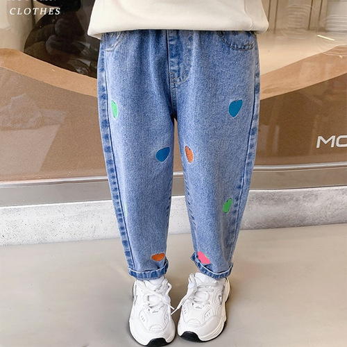 Girls' jeans, children's spring and autumn new style children's trousers, stylish children's casual pants, baby pants worn outside