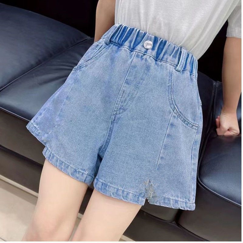 Girls' Denim Shorts Summer New Fashion Style for Older Children, Stylish Denim Split-Thigh Shorts for Girls and Toddlers