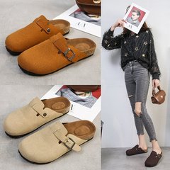 欧米の対外貿易の新型の平底の怠け者の包頭のスリッパの女性の外はフロストの個性の大きい頭の半托のミュラーの靴のwishを着ます。