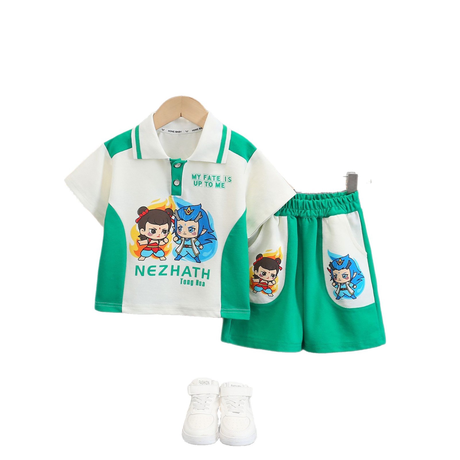 7929 traje de niño para niños guapo Nezha verano traje de dos piezas niño de un año bebé pantalones cortos de manga corta para niños pequeños y medianos