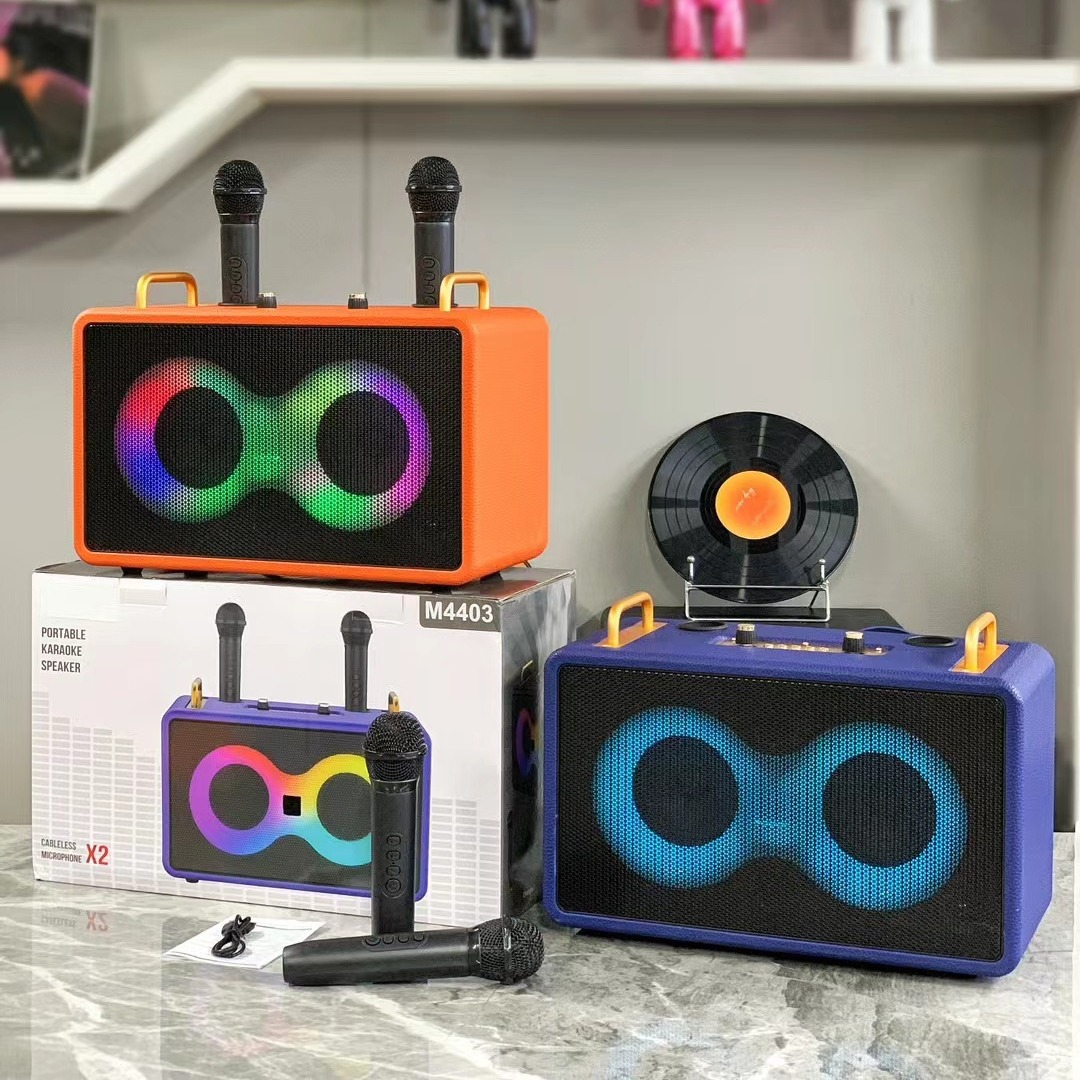 New Double 4-inch High-end Leather K-box Wireless Microphone Bluetooth Speaker Outdoor Portable High-power Audio