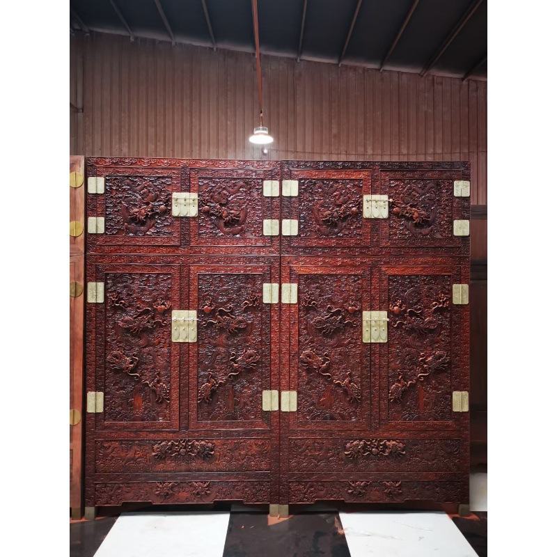 Laos Red Rosewood Cochin Rosewood Deep Carved Yunlong Xiangyun Large Wardrobe Top Chest Cabinet Bedroom Storage Cabinet