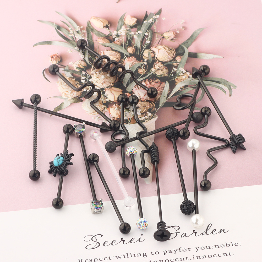 18Pcs Industrial Barbell Crossbar Set Stainless Steel Double Ear Piercing Jewelry for Women detail image 7