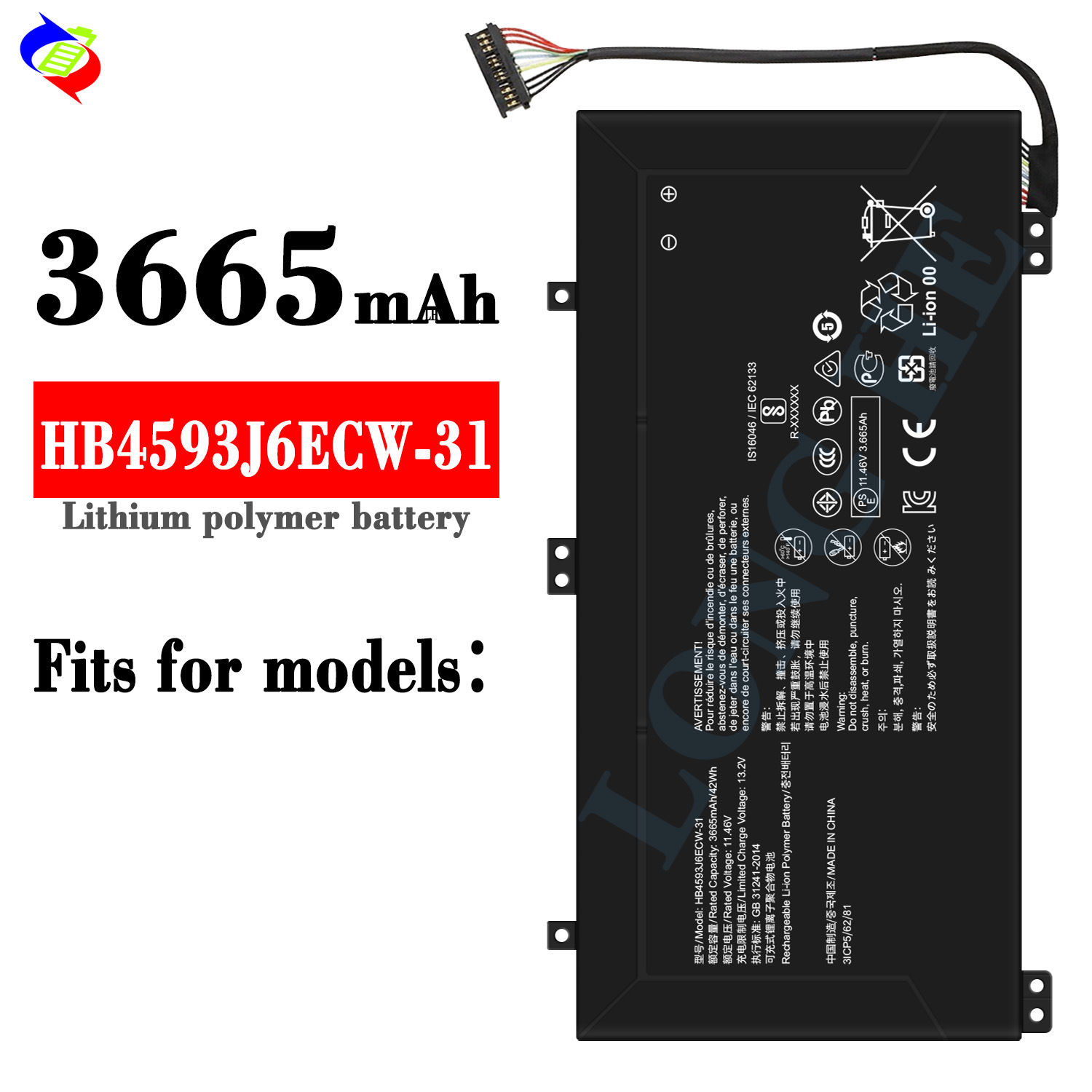 适用华为HB4593J6ECW-31全新耐用笔记本电池3665mah工厂批发外贸