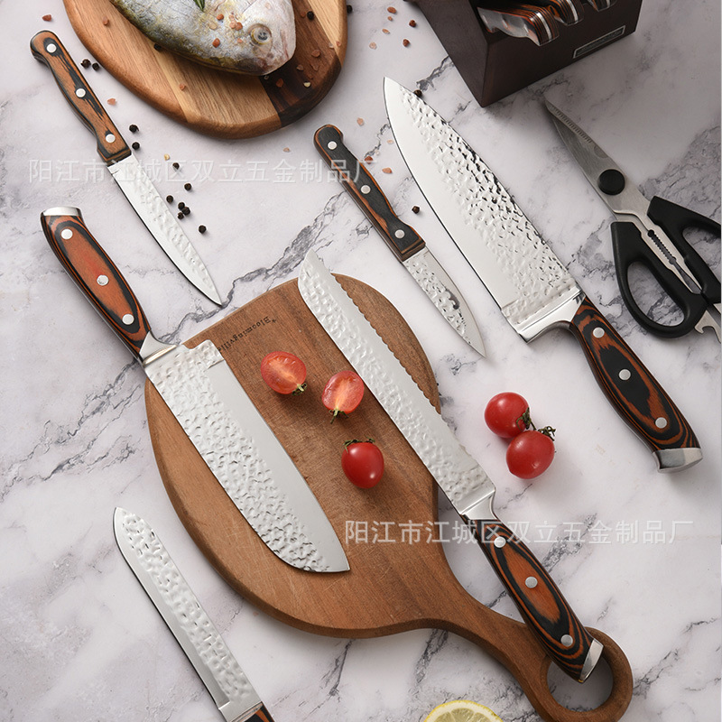 Patrón de martillo de acero inoxidable cuchillo de cocina de 15 piezas Yangjiang conjunto de regalo cuchillo de chef cuchillo de carne cuchillo de fruta combinación traje