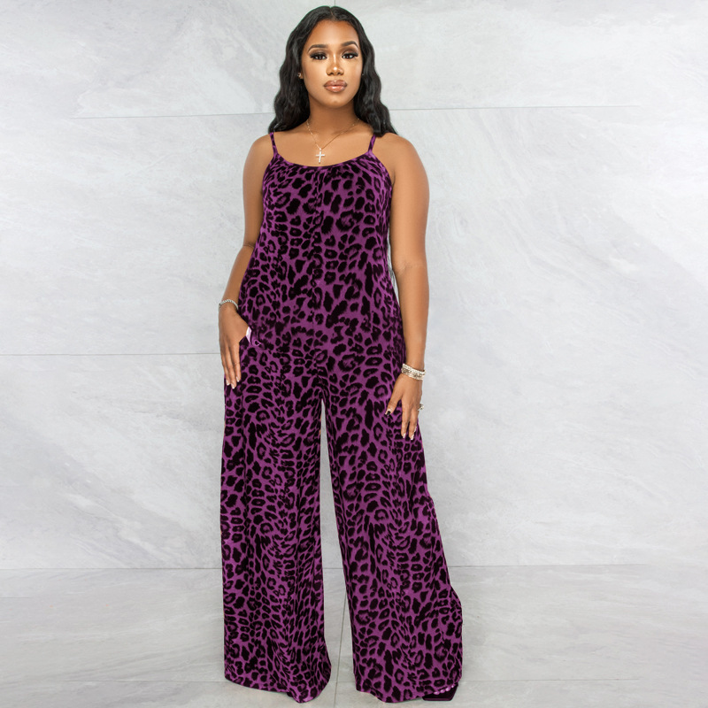 Jumpsuit Summer Leopard Print Strap Casual Jumpsuit Women